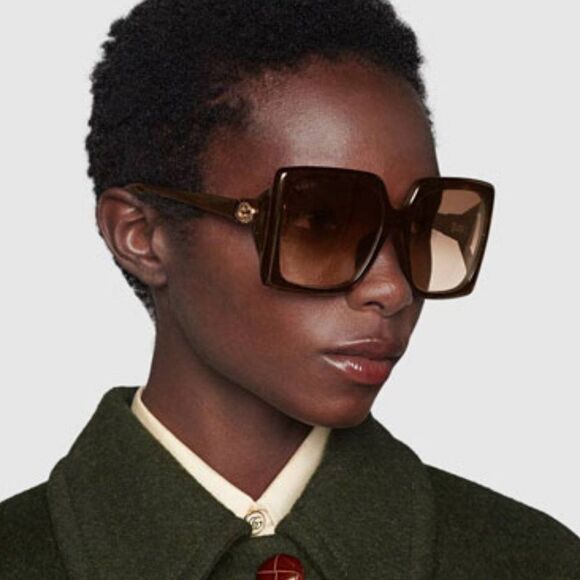 NEW Gucci Logo GG0876S 002 Havana Brown Gradient Rectangle Women Sunglasses - Picture 4 of 13